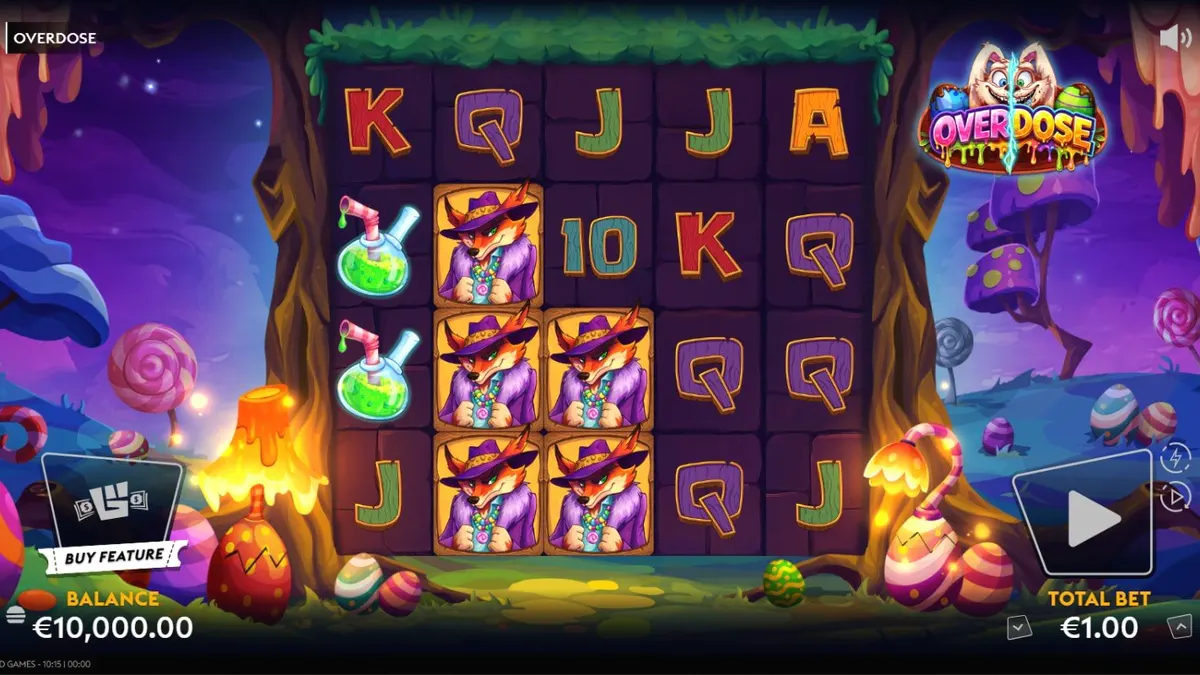 Interface do jogo de slot Overdose com elementos temáticos de Páscoa sombria