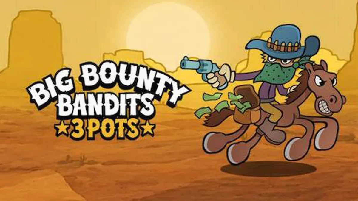 Cena vibrante de Velho Oeste no slot Big Bounty Bandits: 3 Pots com elementos cartoon